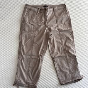 Eileen Fisher Crop Capri Pants 12 Tan Khaki Chino Tie Tencel Lagenlook Travel